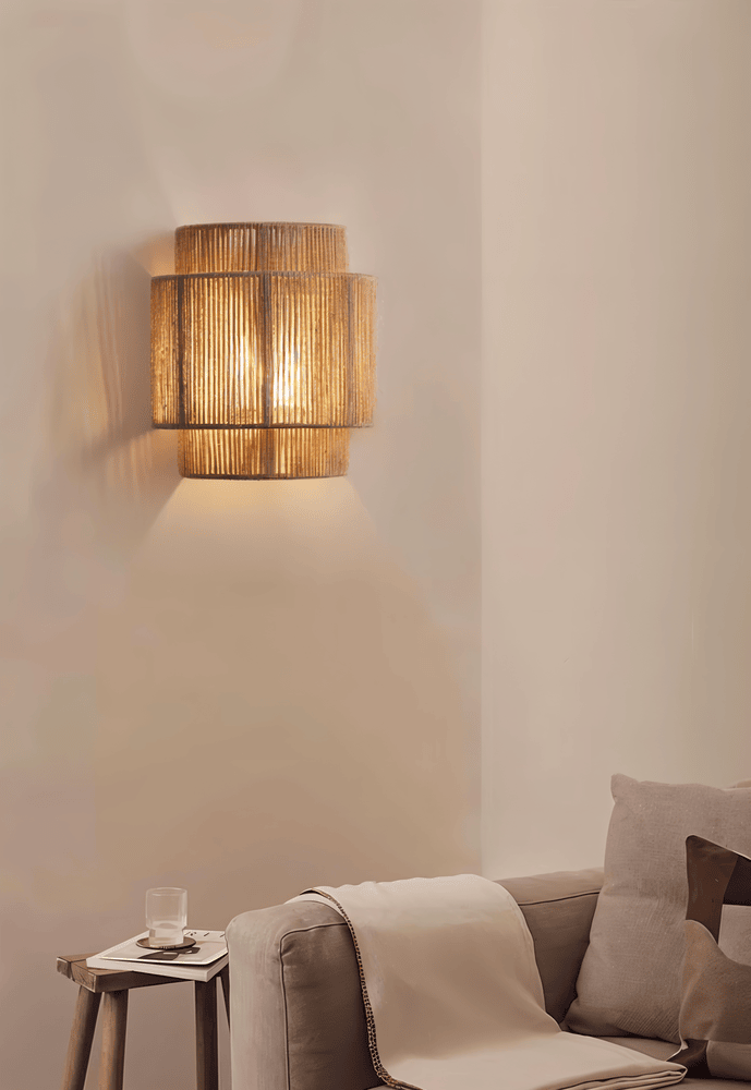 Λαμπτήρας τοίχου από μπαστούνι με σκιά από σχοινί κάνναβης - Φυσικό φως & αυθεντική γοητεία
