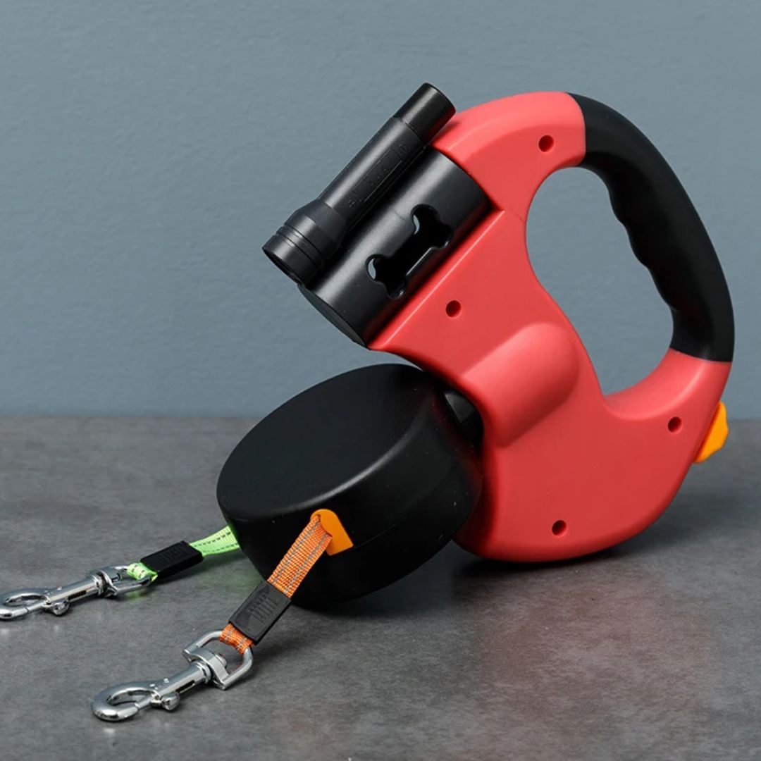 犬用の伸縮リード - LEDランプと袋ディスペンサー付き