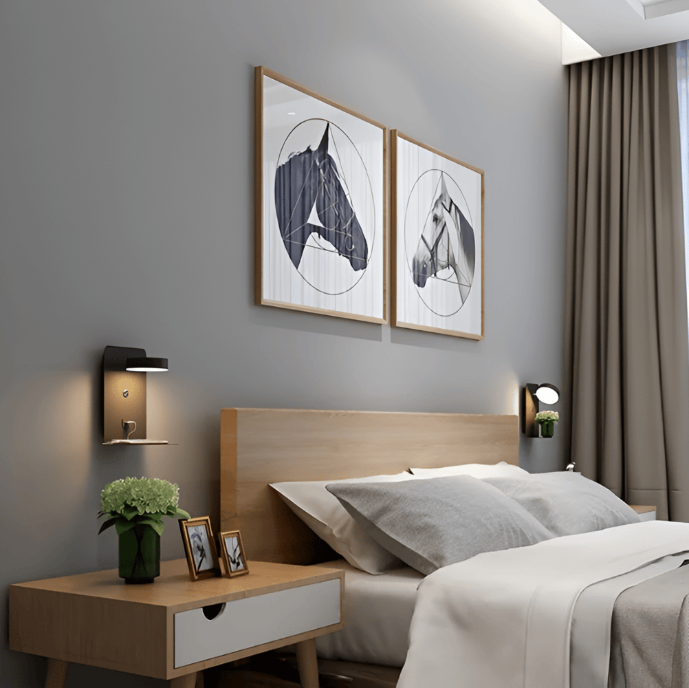 Led-væglampe med hylde og USB-port - moderne design og 2-i-1-funktion