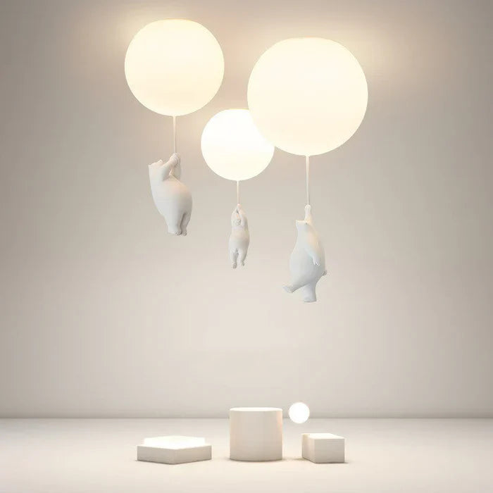 Plafonnier Enfant — Oursons Suspendus À Des Ballons Lumineux