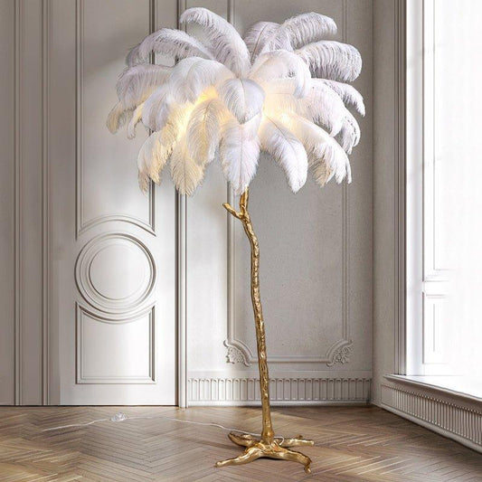 Lampe De Sol Luxueuse – Abat-Jour À Plumes Élégantes