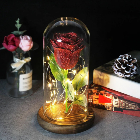 Fiore Eterno Sotto Campana LED – Fascino Poetico e Luminoso 