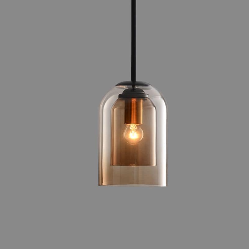 Vintage pendellampe i glass - dobbel metallfinish