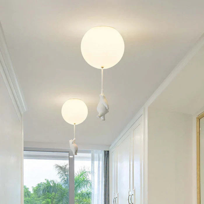 Plafonnier Enfant — Oursons Suspendus À Des Ballons Lumineux